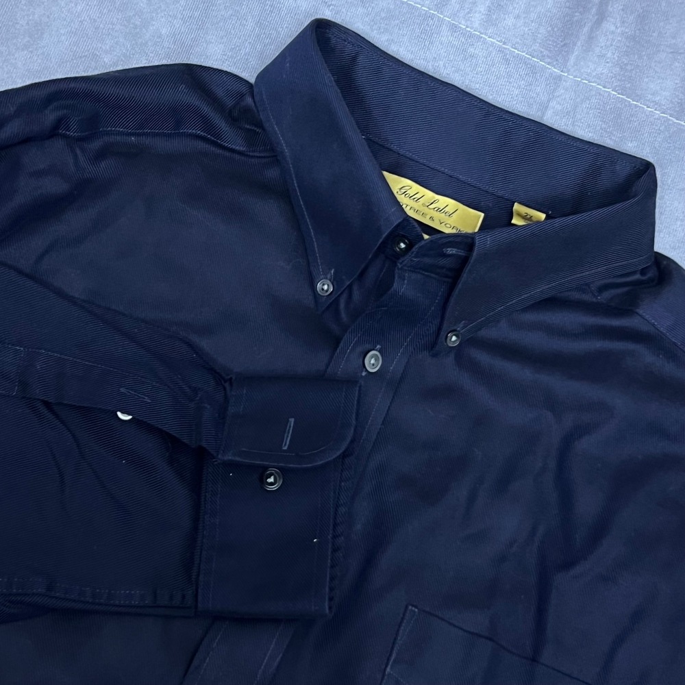 Roundtree & Yorke Button Down Mens 2X Navy Excellent Gold Label Non-Iron Twill